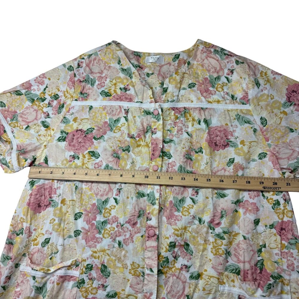 Yozly Dress Women's 2XL House Pastel Floral Short Sleeve Snap Front Pockets Top - Picture 10 of 11
